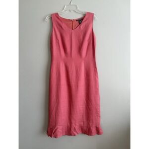 Harold 100% Linen Sz 4 Classic Sheath Sleeveless Dress  Melon Coral Pleated‎ Hem